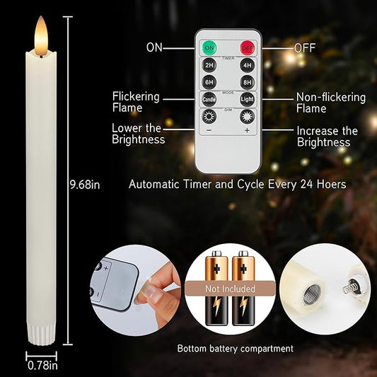 JOIONE Flameless Taper Candles with Remote Timer, 6Pack Battery Operated Real Wax Flickering Flame, Fake Electric LED Candles Warm Light for Mother's Day Christmas-White