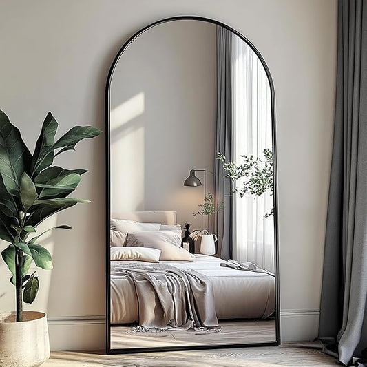 76''x34'' Arched Floor Mirror, Full Body Mirror with Stand, Modern & Contemporary Design, Aluminum Alloy Frame (Black)
