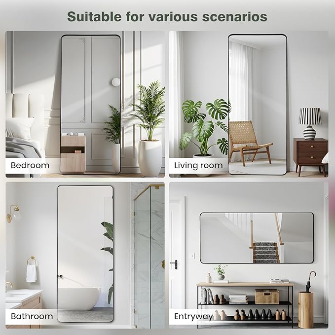 Anpark Rectangle Mirror Full Length 30" x 71" Large Floor Mirror Black Shadow Box Frame Wall Mounted for Home Decor Hanging Leaning Wall Full Body Dressing for Closet Bedroom