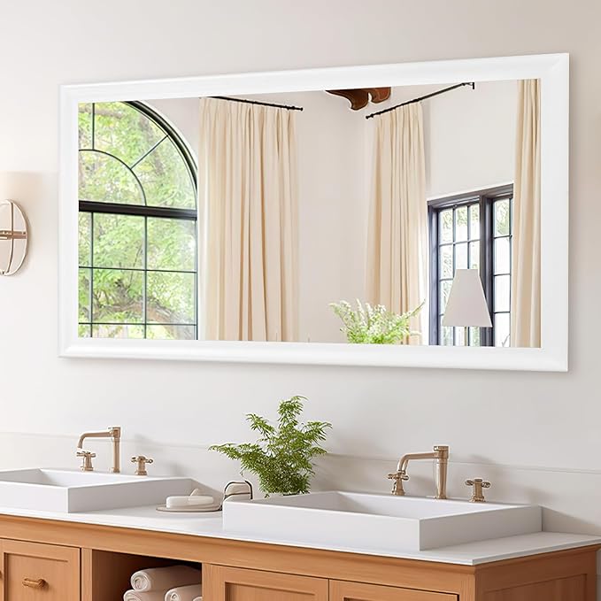 CULER White Wood Wall Mirror for Bathroom,Rectangle Rustic Large 30 x 48 inch Hanging Vanity Mirrors with Wooden Frame for Living Room,Bedroom,Entryway