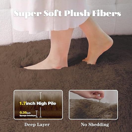 5x8 Area Rug for Living Room: Fluffy Shag Soft Washable Rugs Fuzzy Plush Indoor Carpet for Bedroom Nursery Playroom Dorm Kids Girls Boys Room (Coffee, 5'x8')