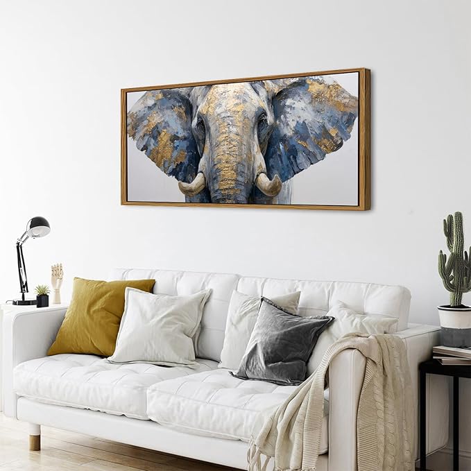 Abstract Gold Elephant Wall Art Framed Canvas Prints Bedroom Picture Above Kids Room Decor Wild Animal Painting African Animals Poster Modern Artwork for Office Living Room Home Decoration 24x48