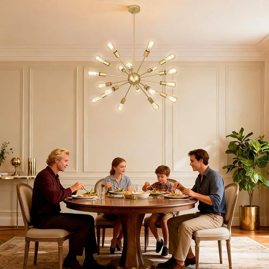 18 Light Gold Sputnik Chandeliers for Dining Room Light Fixture | Modern Farmhouse Chandeliers Over Table Hanging Lighting for Living Dining Room, Kitchen Island, Entryway, Foyer