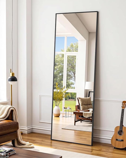 Suidia Full Length Mirror, 56"x14" Floor Standing Mirror Freestanding, Full Body Mirrors with Stand for Bedroom, Hanging Mounted for Living Room Cloakroom, Black, Rectangular Style