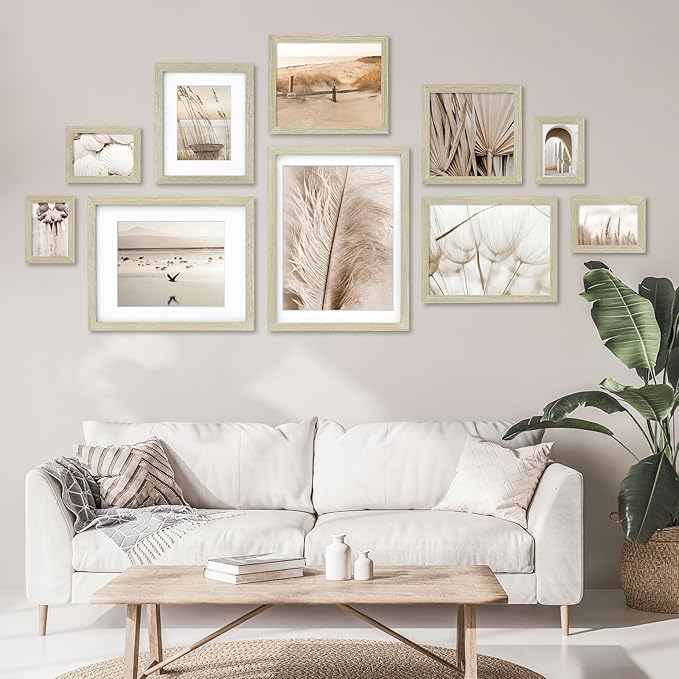 Egofine 8x8 Picture Frame 4PCS, Made of Solid Wood Covered by Plexiglass Display 4x4/6x6 with Mat or 8x8 without Mat, for Table Top Display and Wall Mounting Photo Frame, Distressed Wood Grain