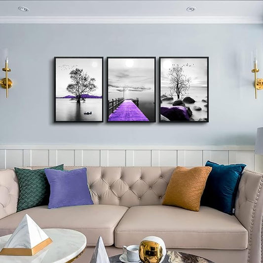 DZRWUBHS Wall Art, 3pcs 12x16in Black Framed Canvas, Modern Bathroom Wall Decor Painting, Abstract Wall Art for Living Room, Bedroom, Kitchen, Dormitory