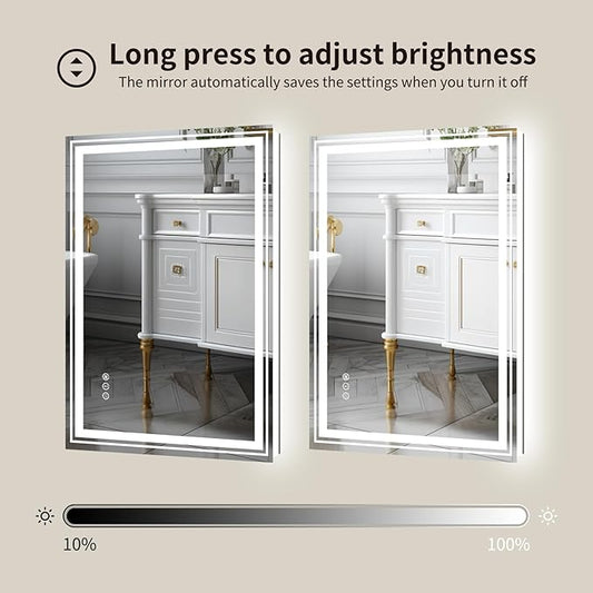 WTTY LED Bathroom Mirror with Backlit and Front Light, 24" X 31.5" Stepless Dimmable LED Mirror for Bathroom,Anti-Fog Lighted Bathroom Vanity Mirror Modern for Wall,Memory Function,Shatter-Proof