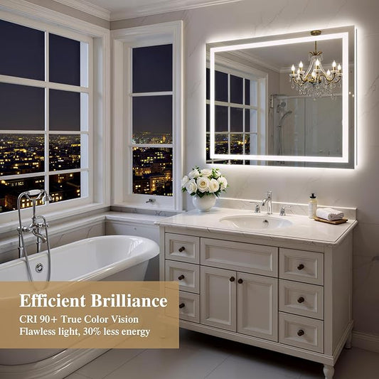48X40 Inch LED Bathroom Mirror with Lights, Frontlit+ Backlit Bathroom Vanity Mirror for Wall, Ultra-Clear Tempered Glass, Shatter-Proof, Anti-Fog and Memory Function, ETL Listed