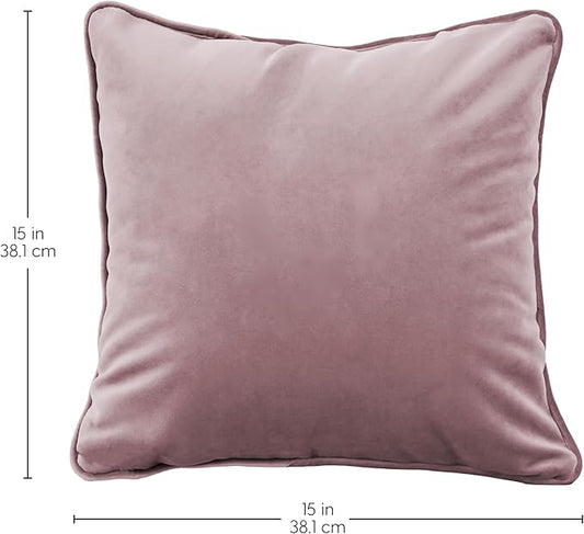 FDP 15" x 15" Velvet Square Pillow Set with Piping Decorative Throw Pillow for Home Dcor in Living Room, Bedroom or Lounge (2-Pack) - Mauve, 15157-112