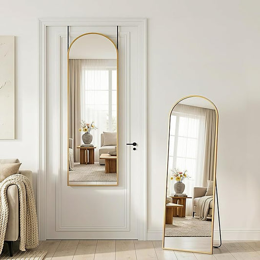 Antok Full Length Over-the-Door Hanging Mirror - Freestanding Wall Mount Leaning Body Mirror for Bedroom Living Room Entryway, 48" L x 14" W, Gold