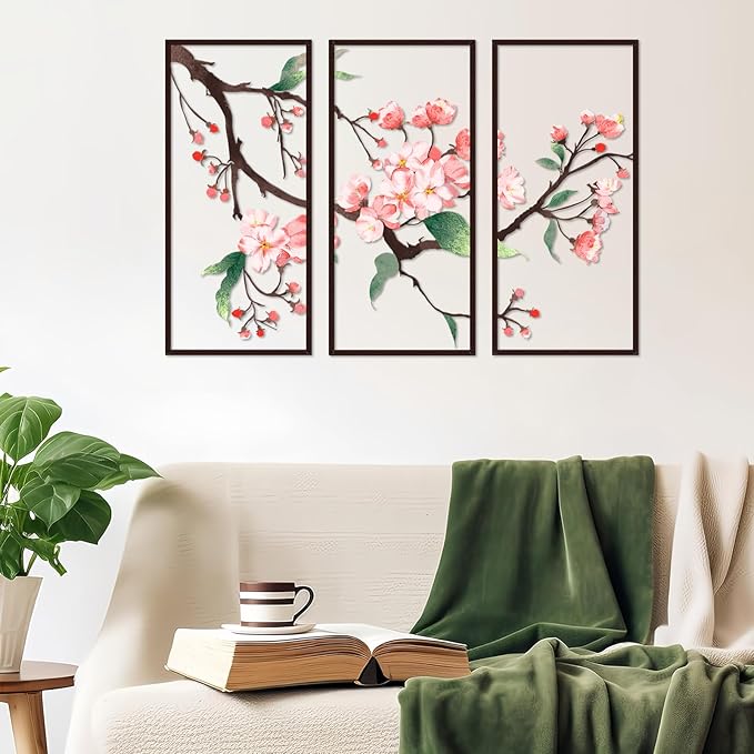 Resama 3 Pcs Metal Wall Art, Flowers Decor Hanging Flower, 2D Rustic Metal Wall Sculpture for Living Room Bedroom, Modern Floral Nature Wall Hanging Decor (30.6x22in)