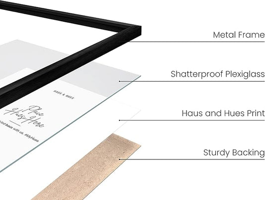 HAUS AND HUES 11x14 Black Metal Picture Frames - Features Premium Aluminum & Hanging Hardware, Shatterproof Plexiglass - Ideal for Home, Room, Office (11x14 in, Black, Set of 6)