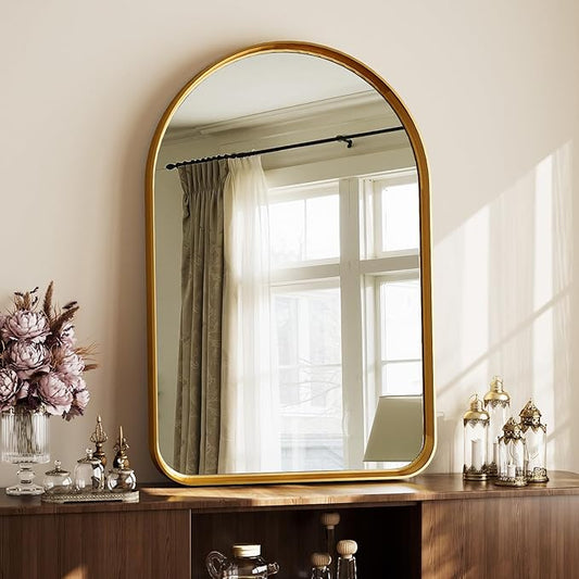 Arched Bathroom Mirror - 36x24 Inch Gold Bathroom Mirror for Wall - Aluminum Alloy Framed Mirror - Arched Top Bathroom Vanity Mirror for Living Room, Bedroom, Mantel, Entryway, and Hallways