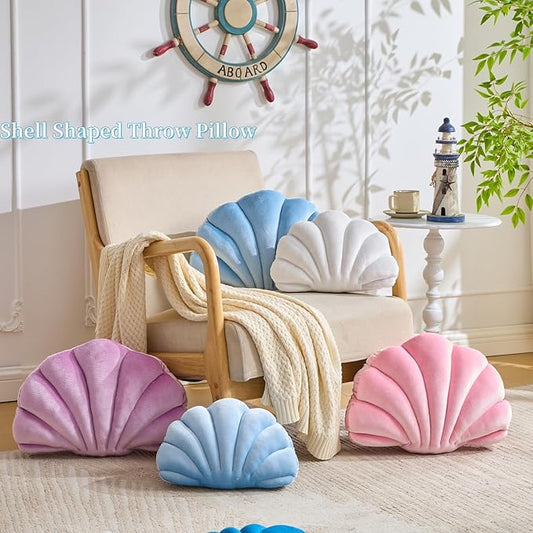 Shell Pillow,Seashell Decorative Pillow White Seashell Shaped Throw Pillows Decorative Coastal Throw Pillows Beachy Room Decor Cute Throw Pillows for Couch Bed Home Decor