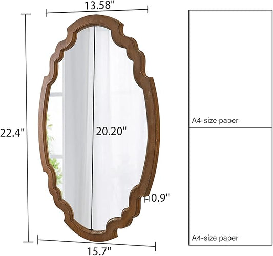 Hanging Farmhouse Oval Mirrors for Wall Decor 16 X 22 Inch, Handmade Burning Finished Oval Bathroom Mirrors for Over Sink, Rustic Wood Mirror for Entryway, Horizontal or Vertical
