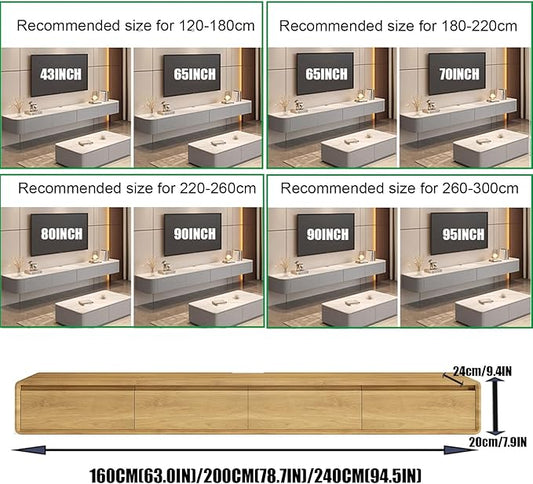 Floating TV Stand Large Floating TV Shelves Wall Mounted Multi Storage Compartment TV Media Console Floating TV Cabinet Bench Under TV Large Storage (Brown C, 78.7 * 7.9 * 9.4 in)