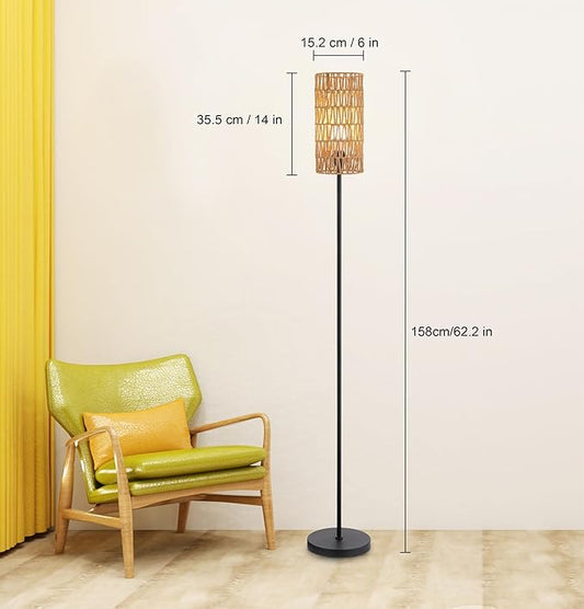 Ruiever Floor Lamp for Living Room,Farmhouse Floor lamp,Modern Standing lamp with Hand-Worked Rattan Shade (Round Rattan Shade with RGB Bulb)
