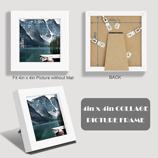 Hongkee 4x4 White Picture Frames set of 3, Made of Wooden and Real Glass Small Square frame - Display on Table Desk Top or Wall Hanging