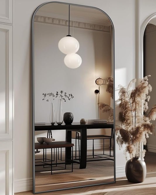 Antok Full Length Mirror, 71"x32" Floor Mirror Freestanding, Arched Floor Standing Large Mirror Full Body Mirrors with Stand for Bedroom, Hanging Mounted Mirrors for Living Room, Black