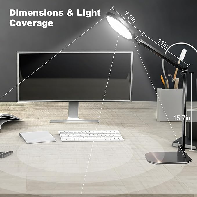 NS LED Desk Lamp for Home Office, LED Desk Light for Video Calls, Adjustable 3000K-6500K Office Lamp with Remote Control, Timer, Memory, CRI95+, Dimmable Desktop Lamp