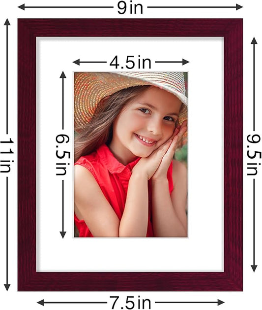 Vittanly 8x10 Picture Frames Set of 9, Shatter Resistant Plexiglass, Display 5x7 Pictures with Mat or 8x10 without Mat, Photo Frames for Wall or Tabletop, Engineered Wood, Cherry Red
