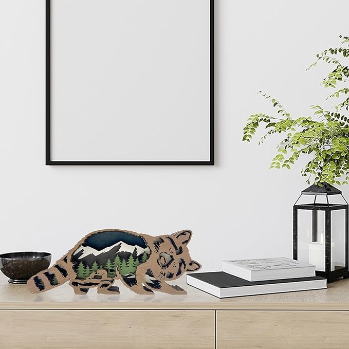 Laozai Wooden Forest Animals Raccoon Decor Cabin Rustic Decor Wall Decorations Mountain decor for Bedroom Living Room Table Decorative