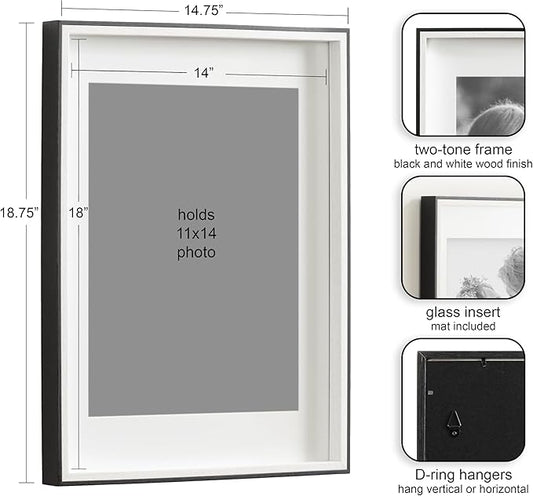 Kate and Laurel Gibson Modern Wall Picture Frame Set of 3; 14x18 matted to 11x14; Black and White; Three-Piece Frame Set for Gallery Wall Frame Set in Living Room Wall Décor