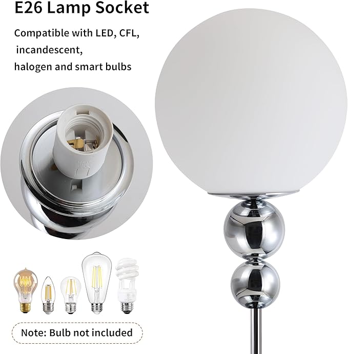 DEC LUCE DECOLUCE LIGHTING Modern Floor Lamps for Living Room, Globe Glass Shade Floor lamp for Bedroom, Standing lamp for Office, Corner(Chrome)