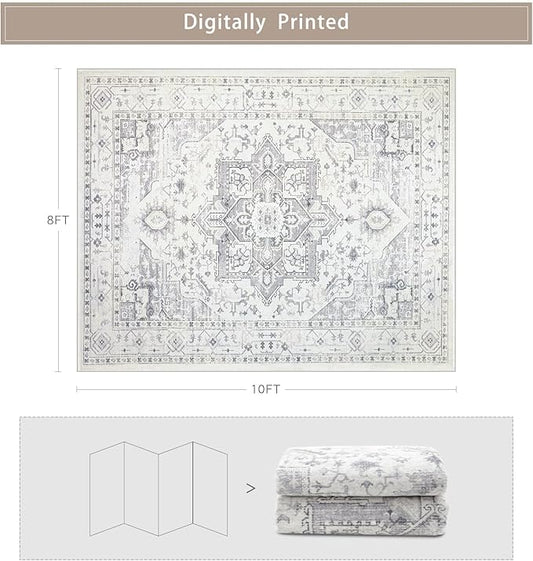 Srugn Area Rug 8x10 Washable Area Rugs for Living Room,Bedroom, Dining Room- Ultra Soft Non-Shedding Faux Wool Retro Rugs,Large Vintage Carpets with Non Slip Rubber Backing for Farmhouse Home Office