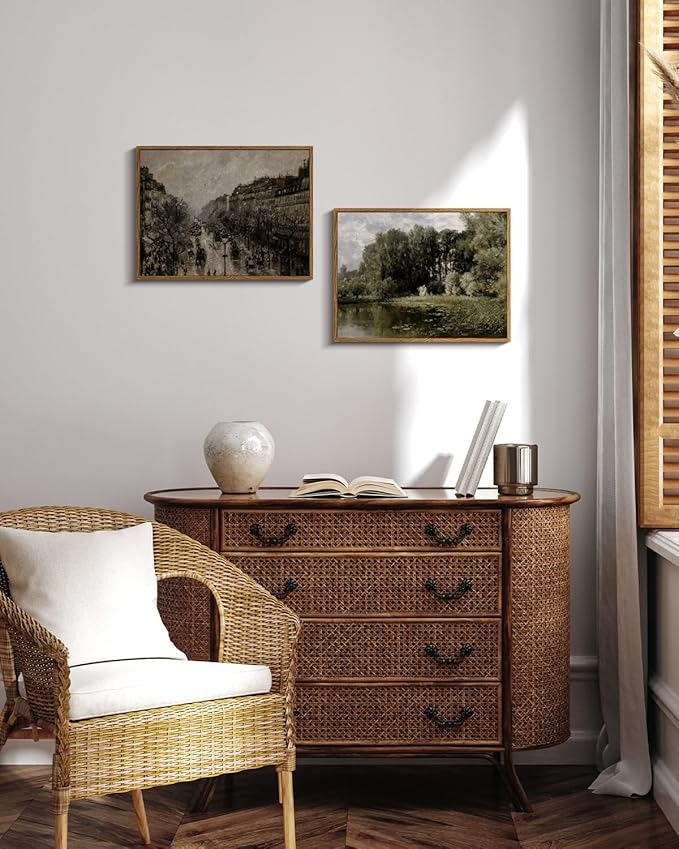 VIYYIEA Framed Canvas Wall Art Home Decor for Living Room Classical Cityscape Artwork Decorations Vintage Oil Painting Prints Parisian Street Wall Decor Bathroom Wall Pictures Farmhouse 12x16in