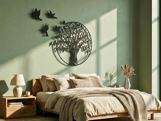 VAILLA Wooden Tree Ring Wall Art 3D Wall Decor Wood Round Wall Hanging Sculpture Modern Home Decoration Textured Sculptures for Living Room Bedroom Office Dinnig Room Family Tree Wall Hangings - Birds