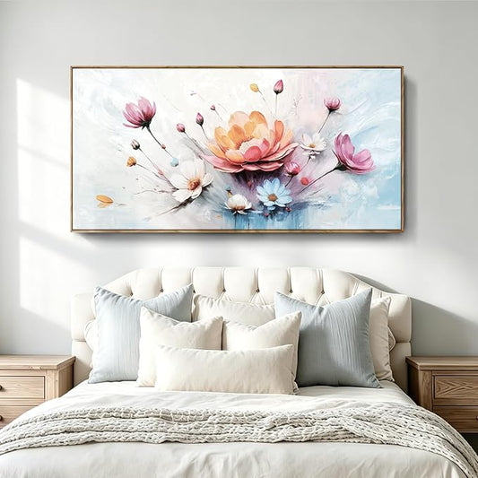 Extra Large Framed Modern Wall Art , Natural Abstract Style Canvas Wall Decor, High-Definition Color Plant And Flower Print Picture For Living Room, Bedroom, Dining Room, Entryway, Balcony And Office Space, 58×29 Inches.
