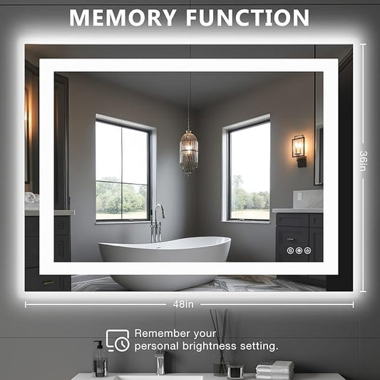 DUMOS 36.1"x48.1" LED Bathroom Mirror, Smart Anti-Fog Bathroom Vanity Mirror with Front Light & Backlit, 3 Color Temperatures, Dimmable, Memory Function