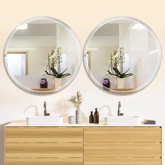 30-Inch Frameless Round Wall Mirror, Decorative Beveled Edge Bathroom Circle Mirror for Entryway, Washroom, Living Room and More