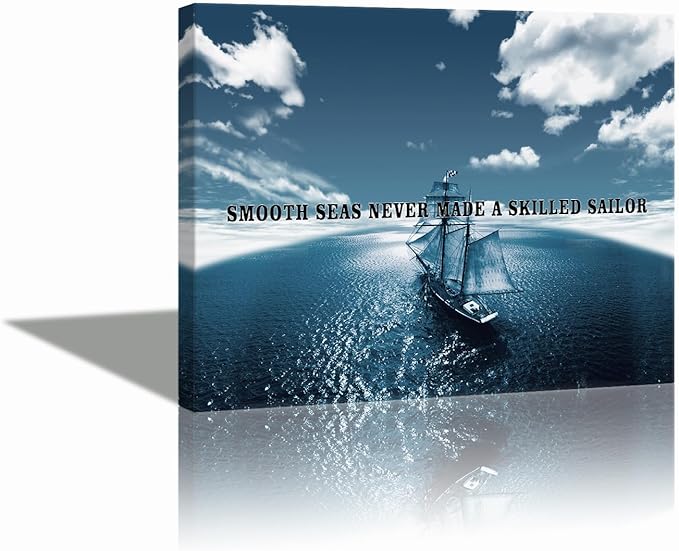 Jumong Motivational Wall Decor, SMOOTH SEAS NEVER MADE A SKILLED SAILOR Inspirational Office Wall Art, Motivational Canvas Wall Art Print, Inspirational Wall Art for Office Decor