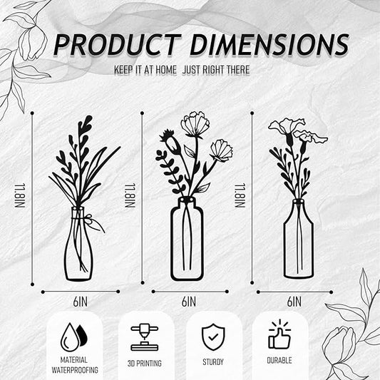 PAASTAI 3 Pieces Metal Flowers Wall Art - Minimalist Farmhouse Wall Hanging Decor for Living Room, Bedroom, Kitchen, Bathroom, Hallway - Floral Home and Office Decor (DK-03)