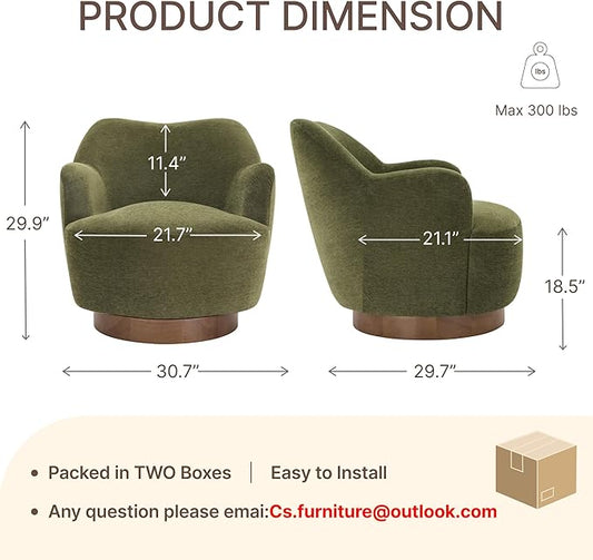 Swivel Accent Chair Set of 2,Upholstered Barrel Chair with Curves Camel Back Design,Modern Arm Chair with Wooden Base for Living Room Bedroom Reading Waitingroom,Green