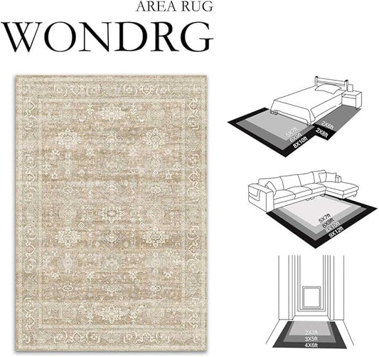 3x5 Washable Area Rug for Entryway Vintage Beige Non Slip Low Pile Carpet Traditional Retro Soft Throw Rug for Entrance Bathroom Door Mat Indoor Dorm Dining Room