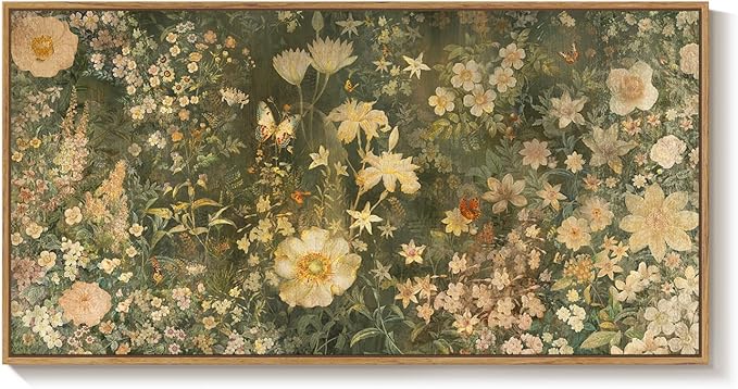 Large Framed Vintage Botanical Wall Art for Living Room, Rustic Retro Floral Canvas Painting Prints, Antique French Garden Flower Pictures for Farmhouse Bedroom Dining Room Wall Decor, 30x60 Inch