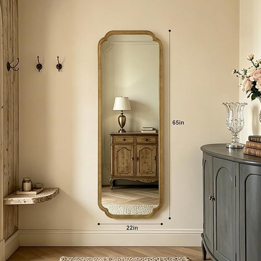 WallBeyond Full Length Mirror Wall Mounted 65"x22", Rustic Wooden Frame Floor Mirror, Large Full Body Mirror for Bedroom, Leaning or Hanging Against Wall, Natural Solid Wood