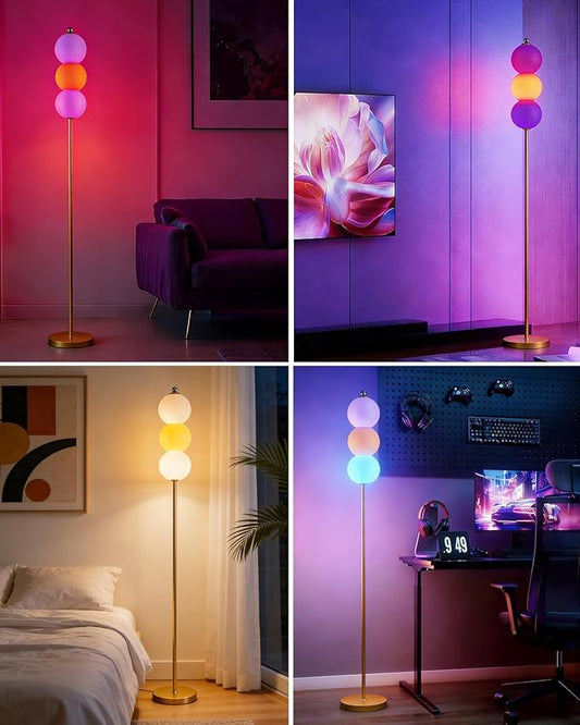 Lightdot RGB Floor Lamp with Touch Control, Dimmable Globe Modern Standing Lamp, RGB&3000K Color Changing LED Floor Lamp Ambient Lighting, Yellow Tall Lamp for Living Room Bedroom Gaming Corner Decor