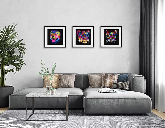 ELSKER&HOME 18x18 Frame Black, 14x14 Frame with Mat or 18x18 Picture Frame without Mat 3 Pack, Wall Mounting Include 3 Wall Art Prints