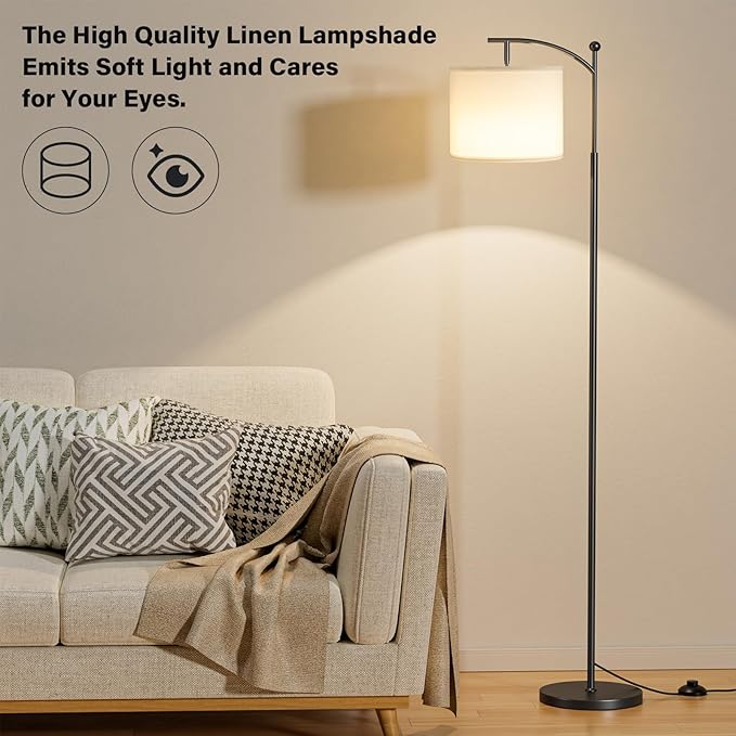 Ambimall 60" Floor Lamp with Remote Control and Stepless Dimmable Bulb, Colors Temperature & Brightness Adjustable, Modern Floor Lamps for Living Room, White Shade & Black Pole