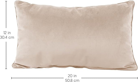 FDP 12" x 20" Velvet Rectangle Lumbar Pillow Set with Piping Decorative Throw Pillow for Home Décor in Living Room, Bedroom or Lounge (2-Pack) - Beige, 15159-340