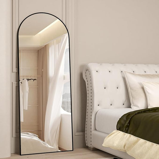 Full Length Mirror 64"x21" Arch Floor Mirror with Stand Arched Mirror Full Body Mirror Black Standing Hanging or Leaning Against Wall for Bedroom Entry, Bedroom, Living Room