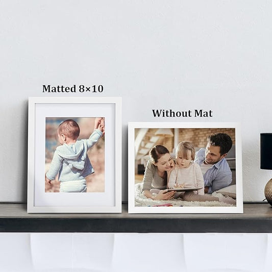 11x14 Picture Frame Set of 6 with Plexiglass, Display Pictures 8x10 with Mat or 11x14 Without Mat for Tabletop Display and Wall Mounting, White