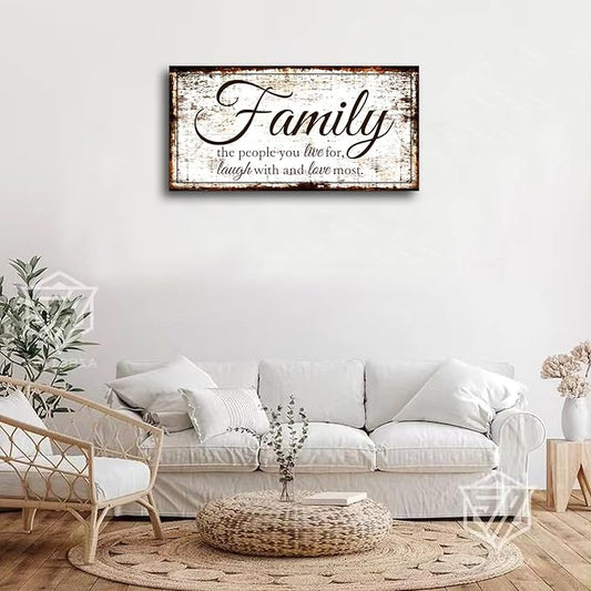 Family Quote Wall Art Living Room-Family Wall Decor-Inspirational Motto Family Love Most Canvas Wall Art-Rustic Farmhouse Canvas Prints Painting Artwork for Bedroom,Home Decor,Ready to Hang 20"x40"