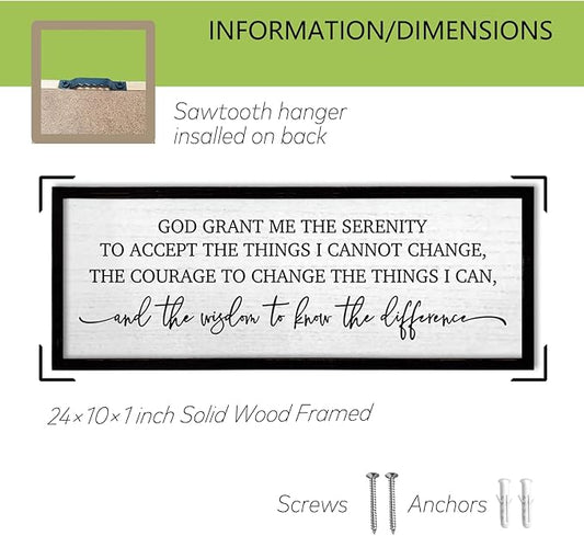 TQianJiang Serenity Prayer Wall Art Decor 24"X10" God Grant Me Sign Large Wood Framed Wall Hanging (Black)