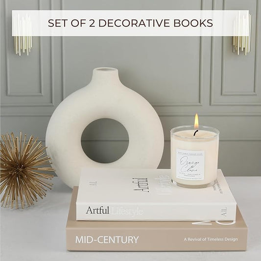 Aesthetic Decorative Books - Set of 2 Stylish Boxes Enhance Your Coffee Table, Bookshelf or Mantel Decor - Beautiful Fake/Faux Books for Modern Home Decoration, Photo Storage and as a Keepsake Box