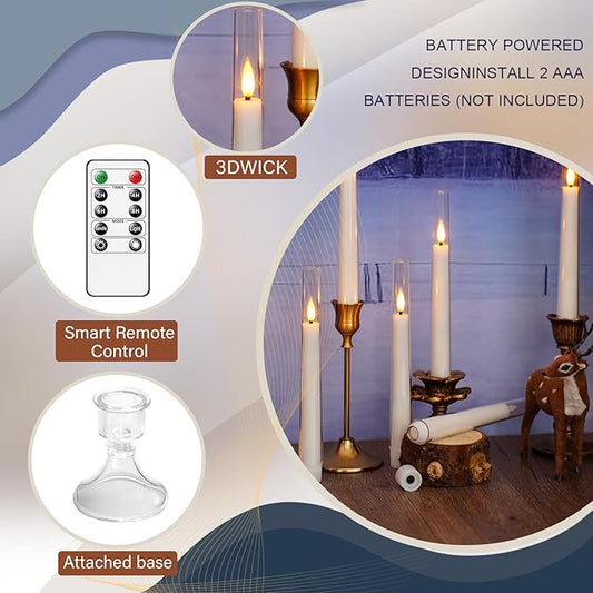 Sasigeiaa Flameless Taper Candles with Remote and Timer - 6 Pack LED Candles, Battery Operated, for Home, Wedding, Party (White)